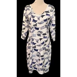 Persifor Kilpatrick Stretch Dress •XL• 3/4 Sleeve Scoop Neck Sheath Nautical